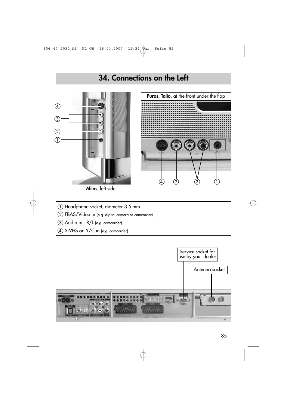 Connections on the left | Metz LCD-TV None User Manual | Page 85 / 116