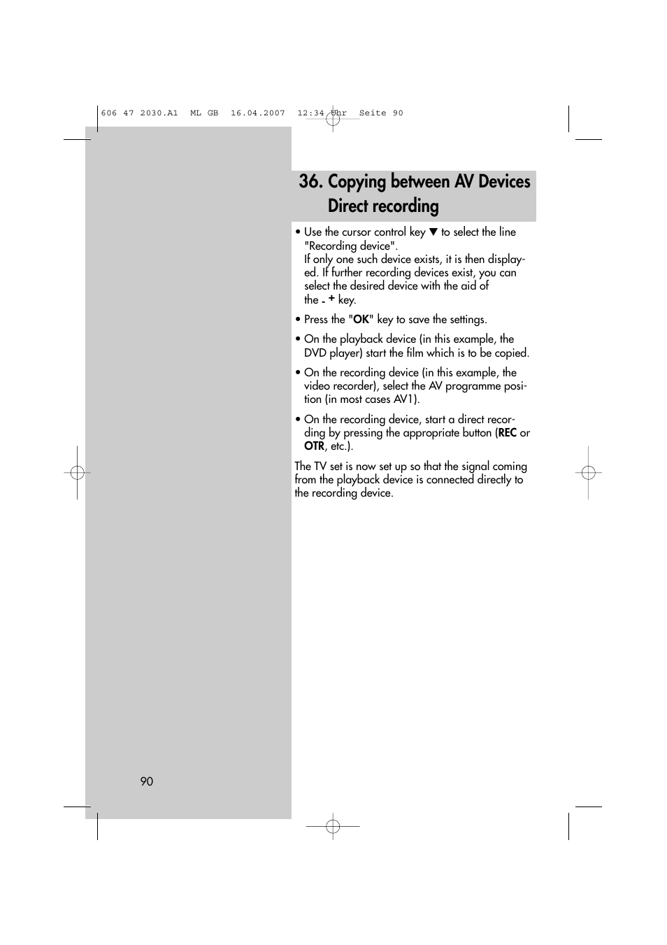 Copying between av devices direct recording | Metz LCD-TV None User Manual | Page 90 / 116