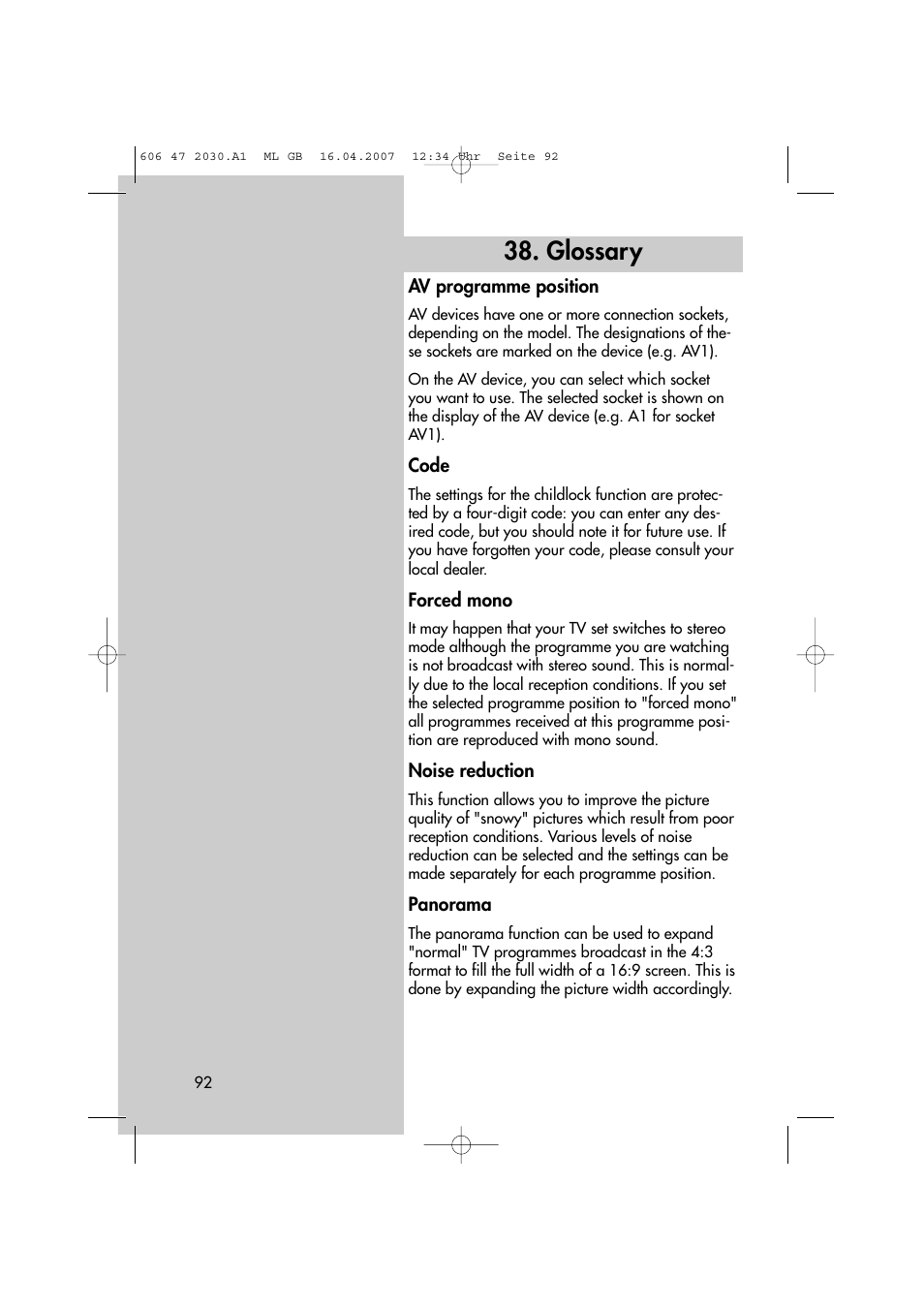 Glossary | Metz LCD-TV None User Manual | Page 92 / 116