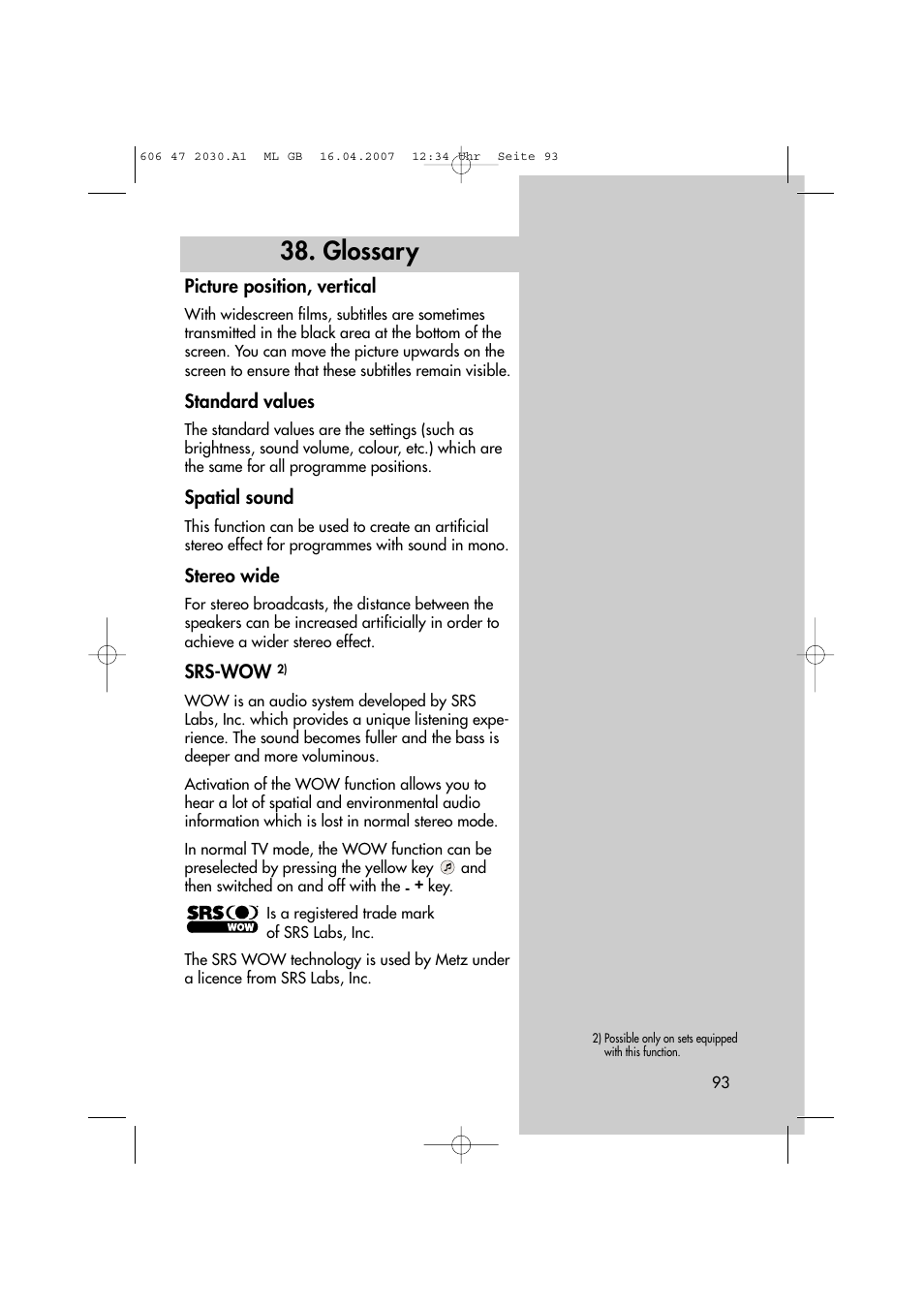 Glossary | Metz LCD-TV None User Manual | Page 93 / 116
