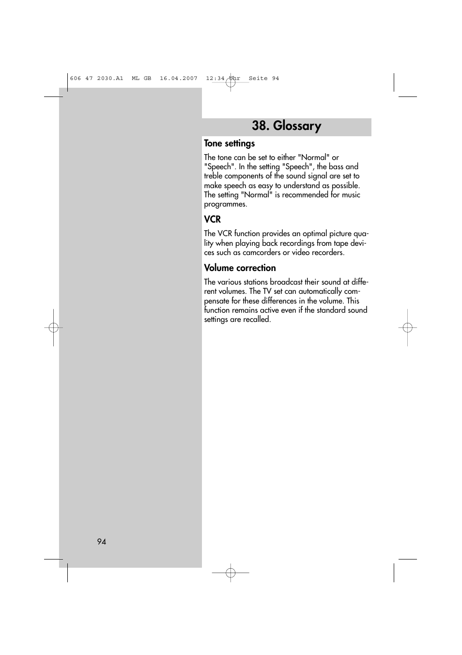 Glossary | Metz LCD-TV None User Manual | Page 94 / 116