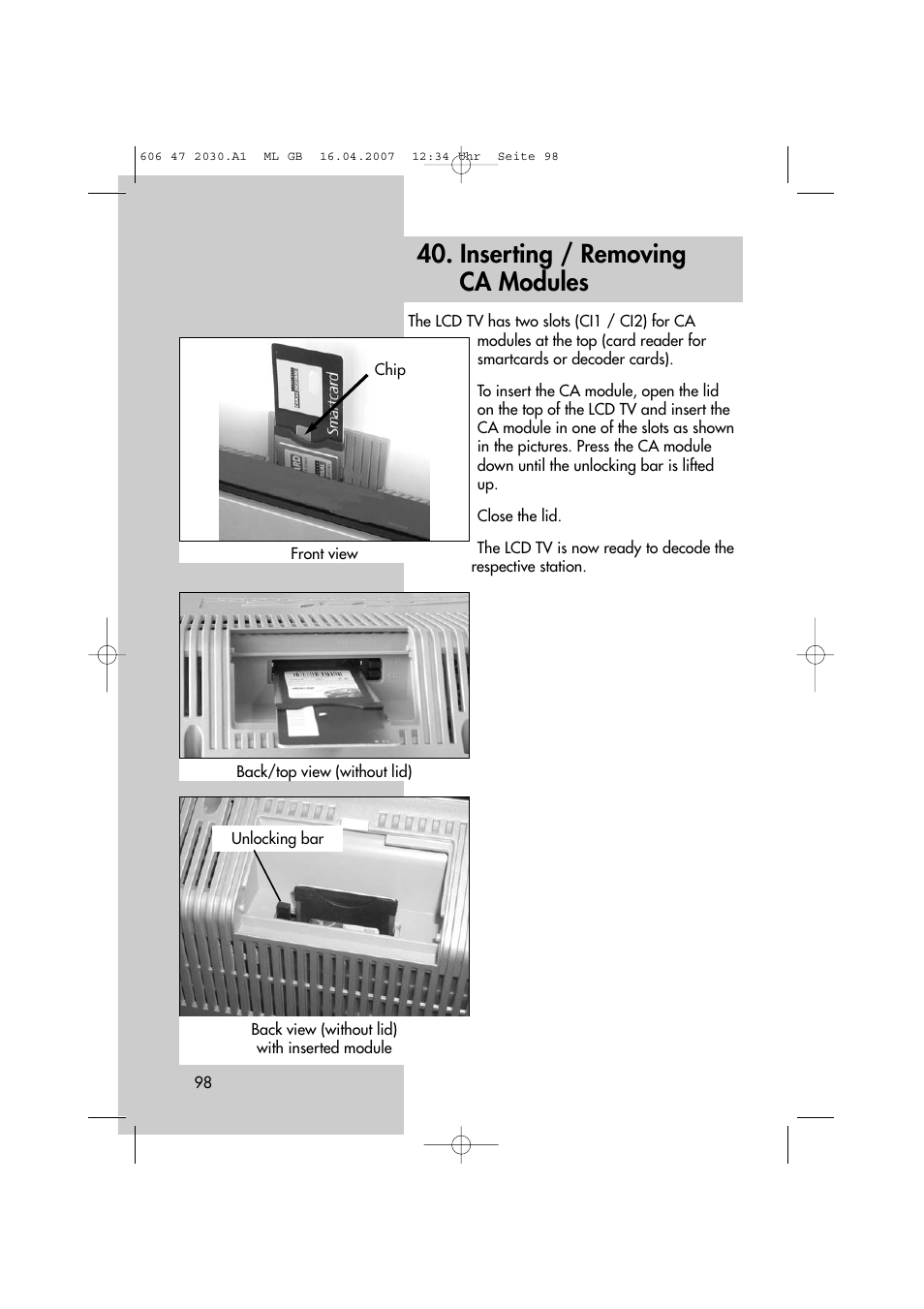 Inserting / removing ca modules | Metz LCD-TV None User Manual | Page 98 / 116