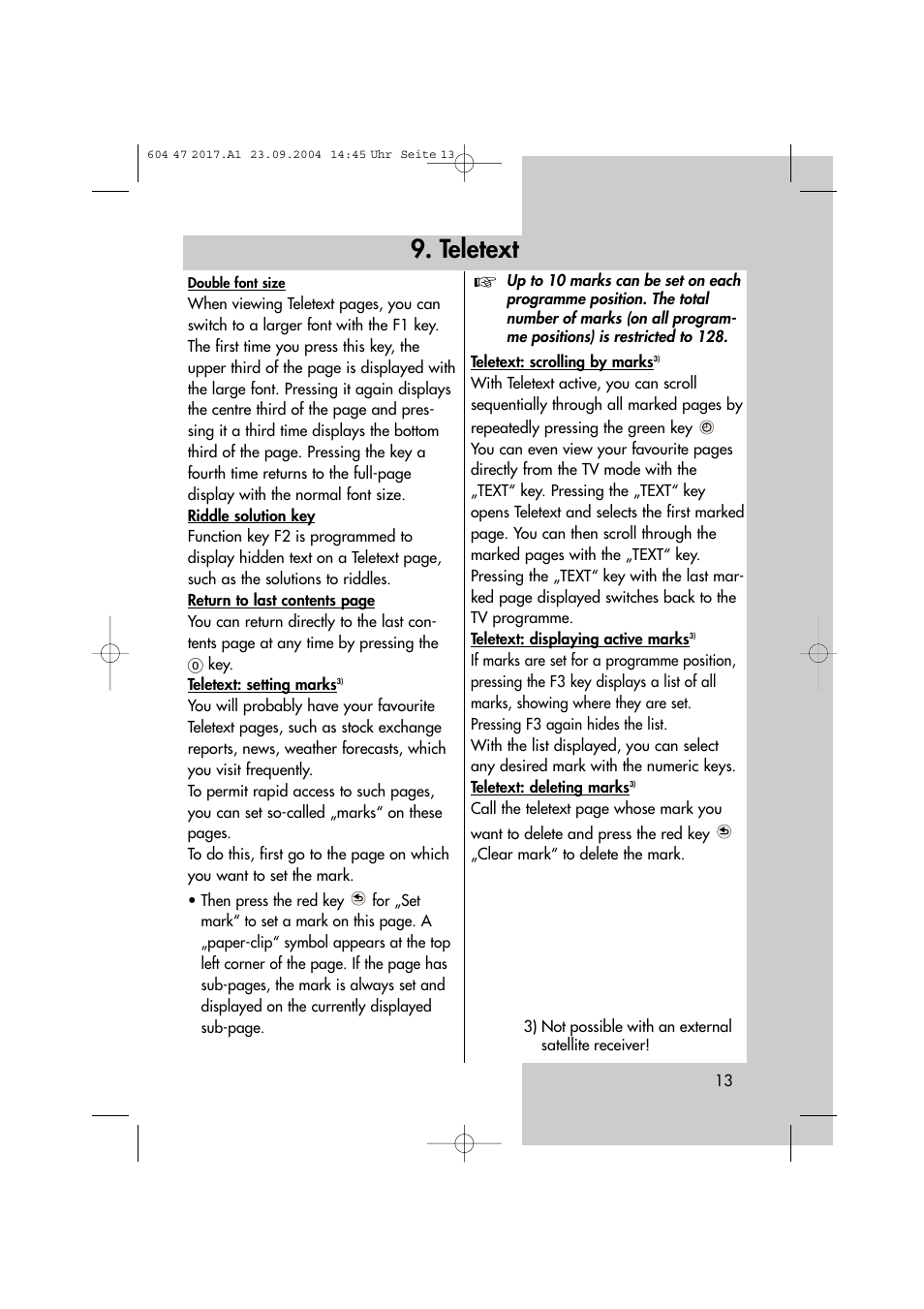 Teletext | Metz MF 72TL68 User Manual | Page 13 / 64