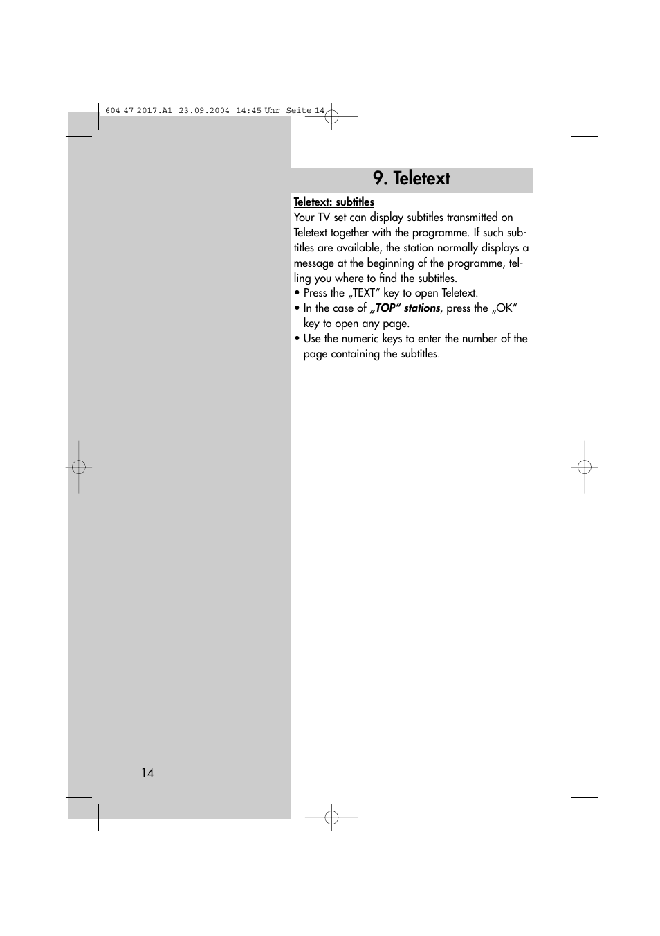 Teletext | Metz MF 72TL68 User Manual | Page 14 / 64