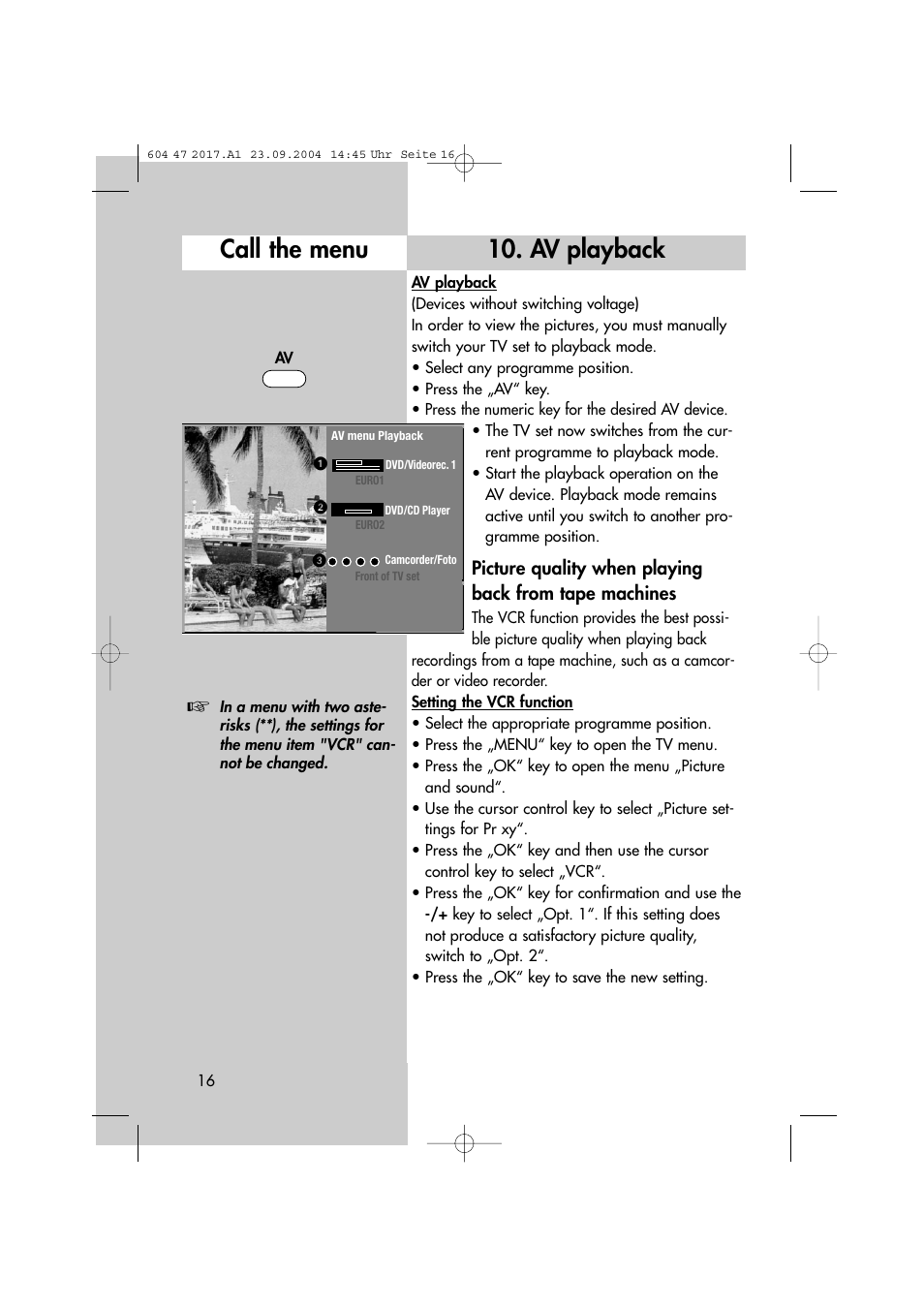 Av playback call the menu | Metz MF 72TL68 User Manual | Page 16 / 64