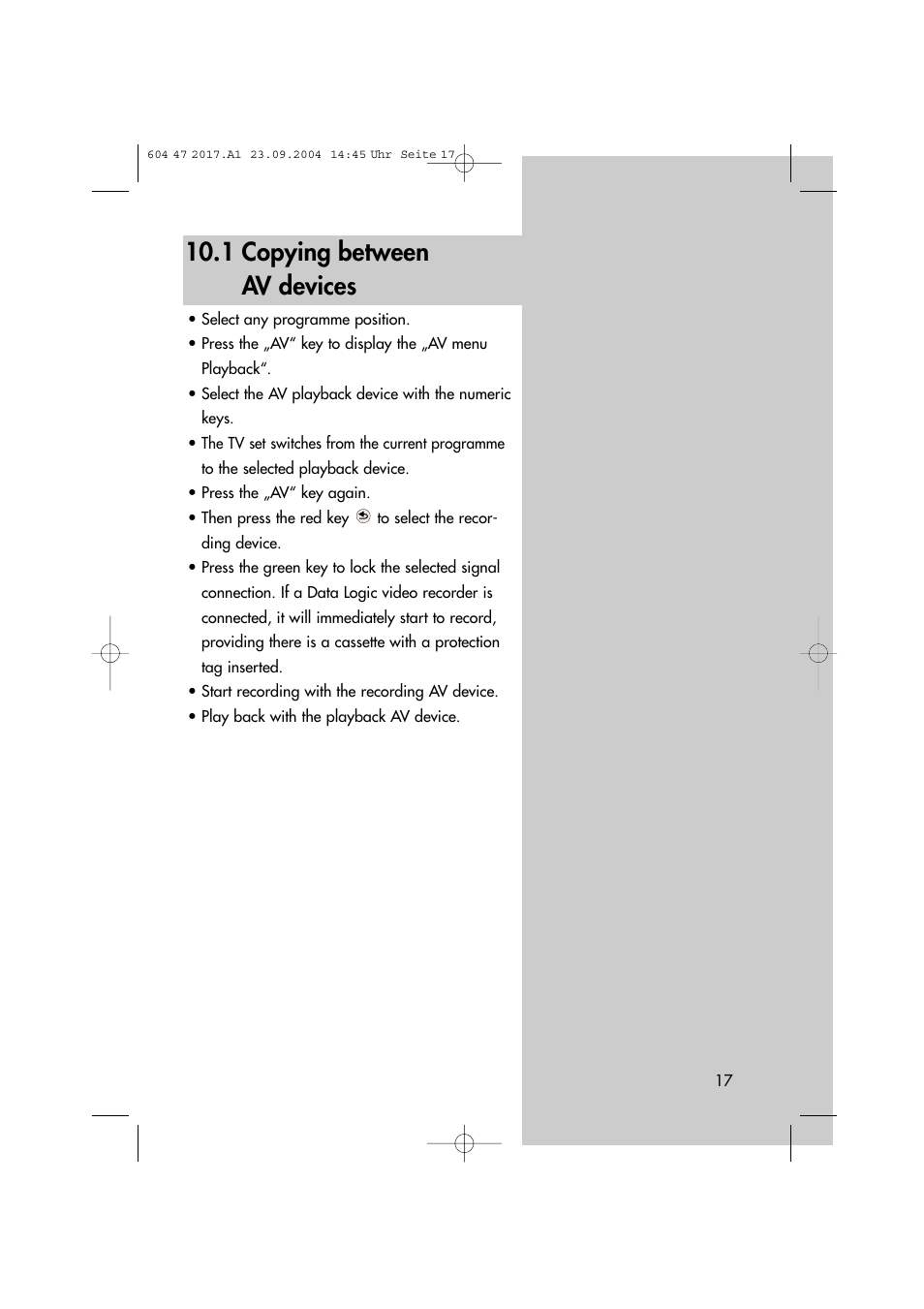 1 copying between av devices | Metz MF 72TL68 User Manual | Page 17 / 64