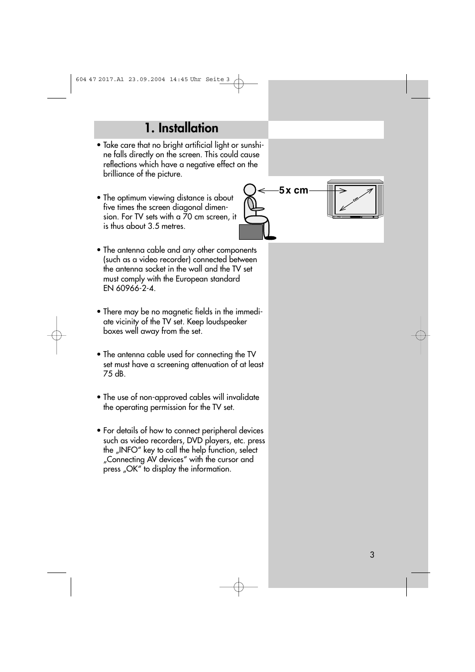 Installation, 5 x cm | Metz MF 72TL68 User Manual | Page 3 / 64