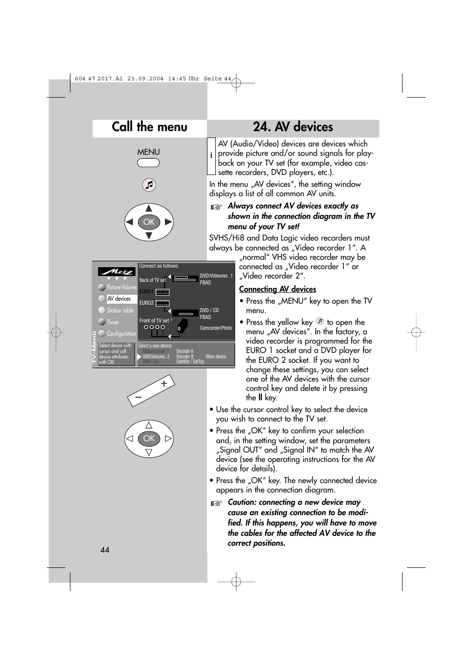 Av devices call the menu | Metz MF 72TL68 User Manual | Page 44 / 64