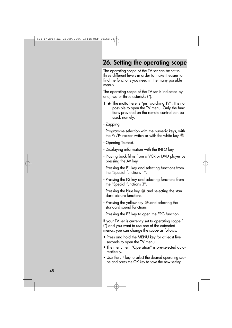 Setting the operating scope | Metz MF 72TL68 User Manual | Page 48 / 64