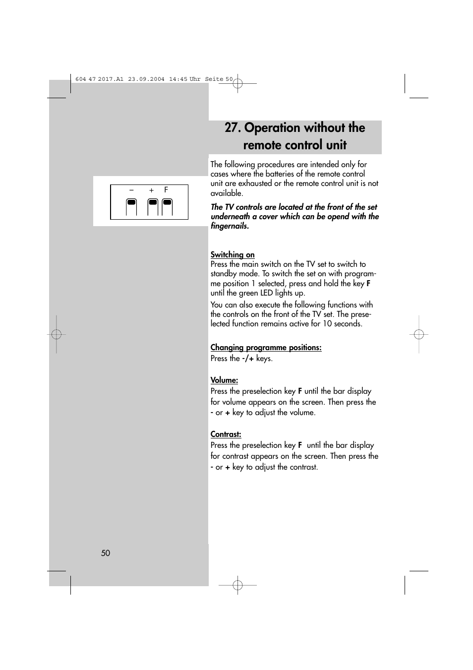 Operation without the remote control unit | Metz MF 72TL68 User Manual | Page 50 / 64