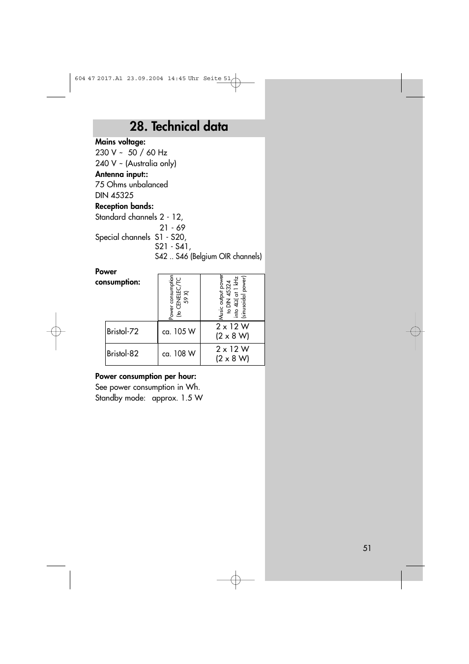 Technical data | Metz MF 72TL68 User Manual | Page 51 / 64