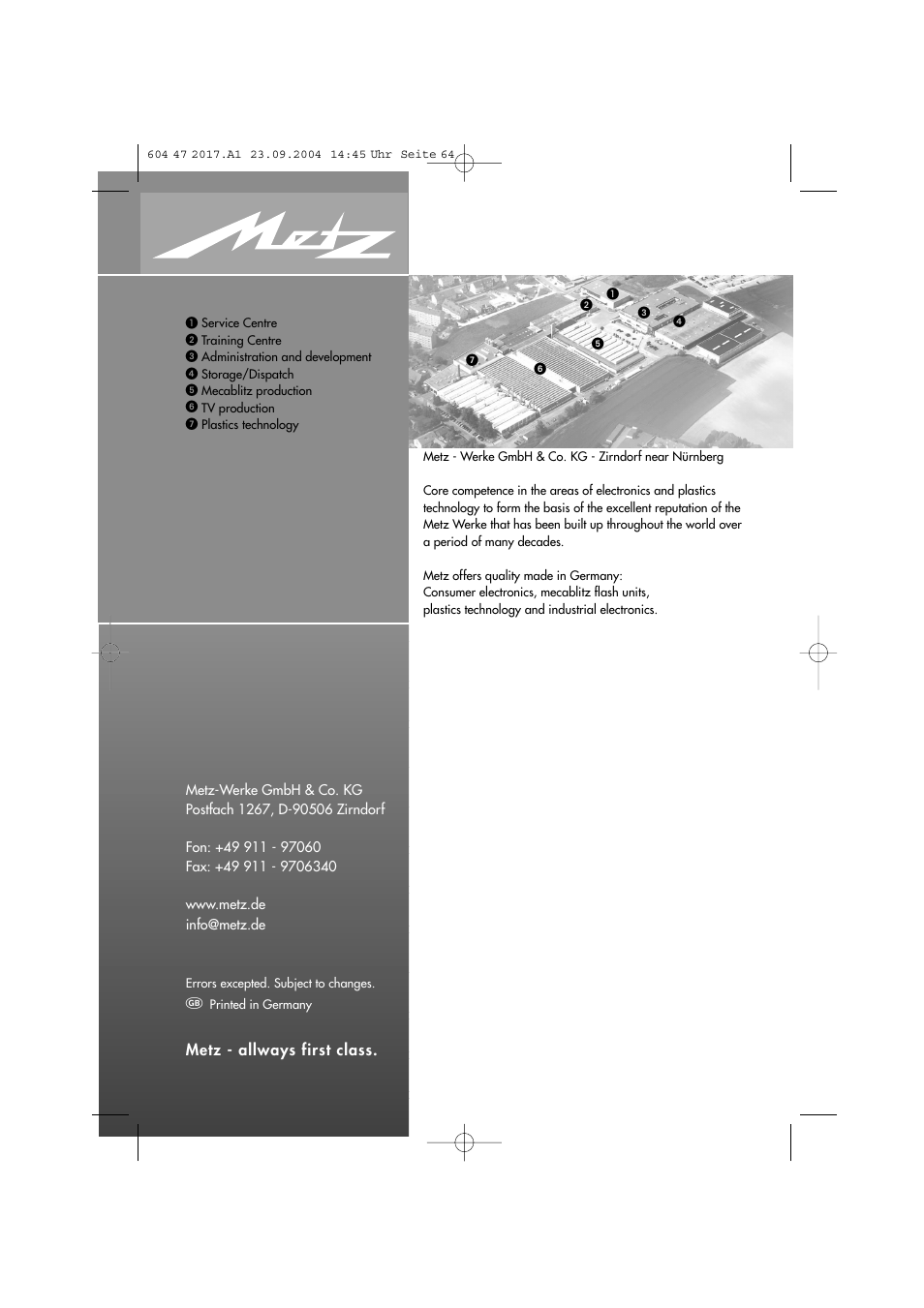 Metz MF 72TL68 User Manual | Page 64 / 64