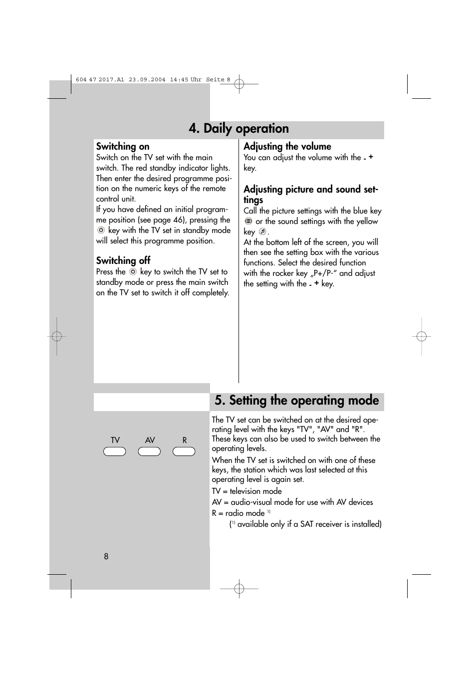 Daily operation, Setting the operating mode | Metz MF 72TL68 User Manual | Page 8 / 64