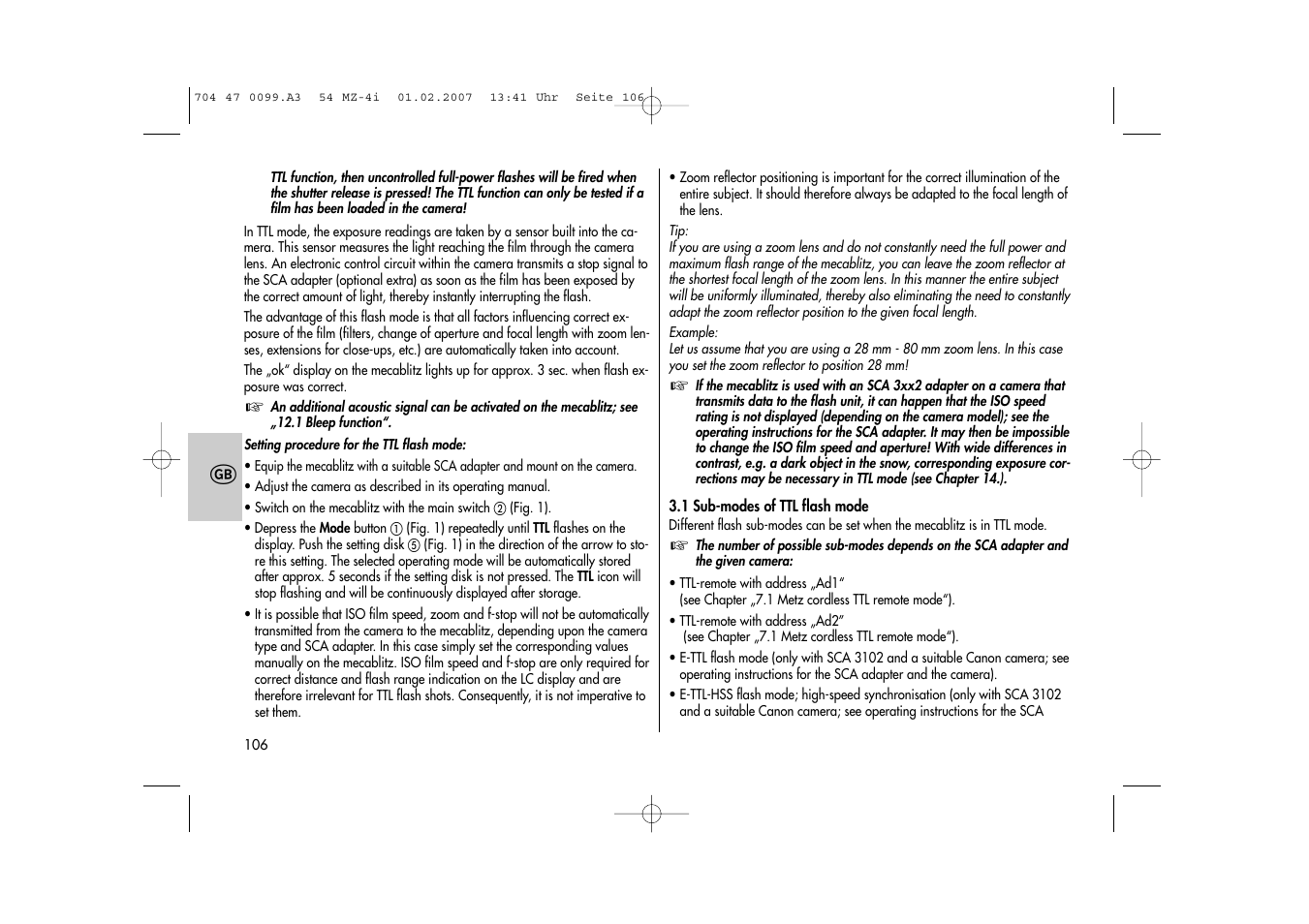 Metz MECABLITZ 54 MZ-4/4I User Manual | Page 106 / 206