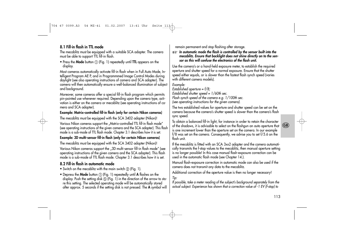 Metz MECABLITZ 54 MZ-4/4I User Manual | Page 113 / 206