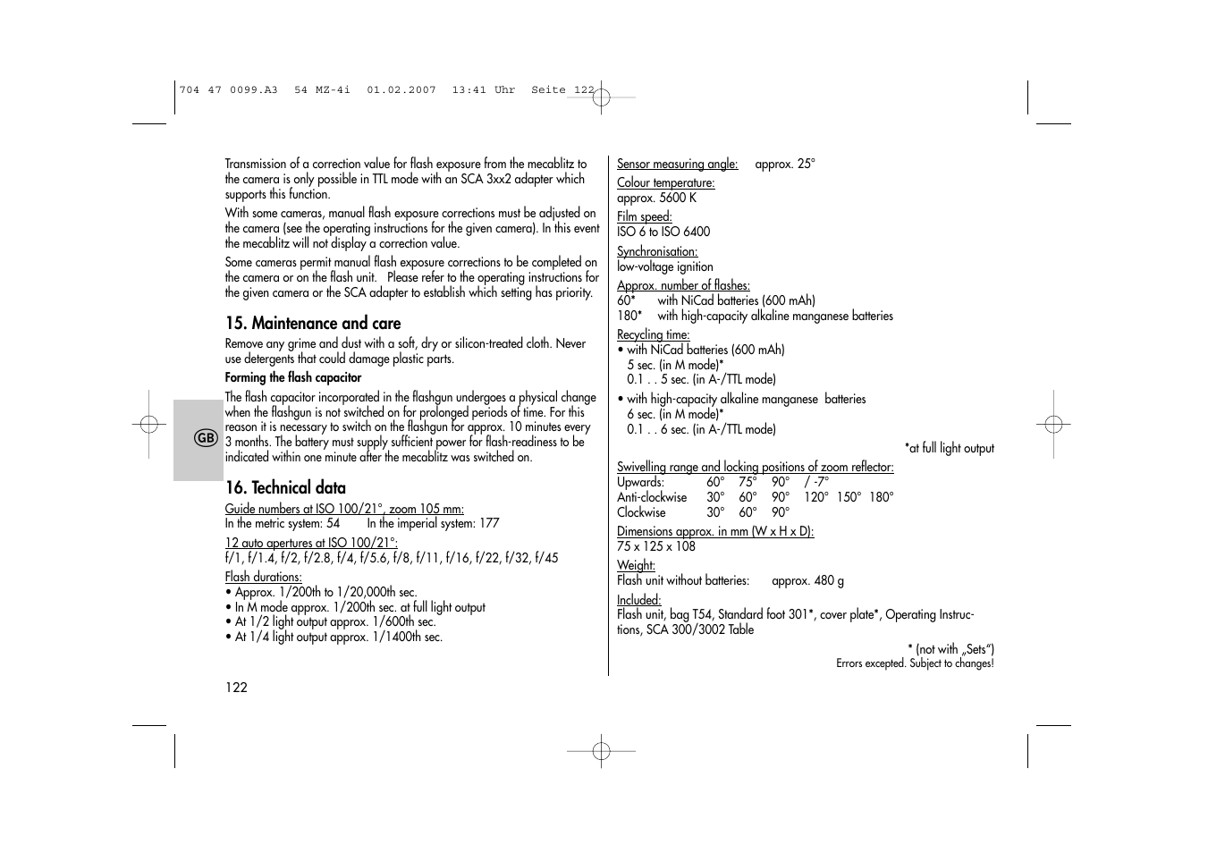 Metz MECABLITZ 54 MZ-4/4I User Manual | Page 122 / 206