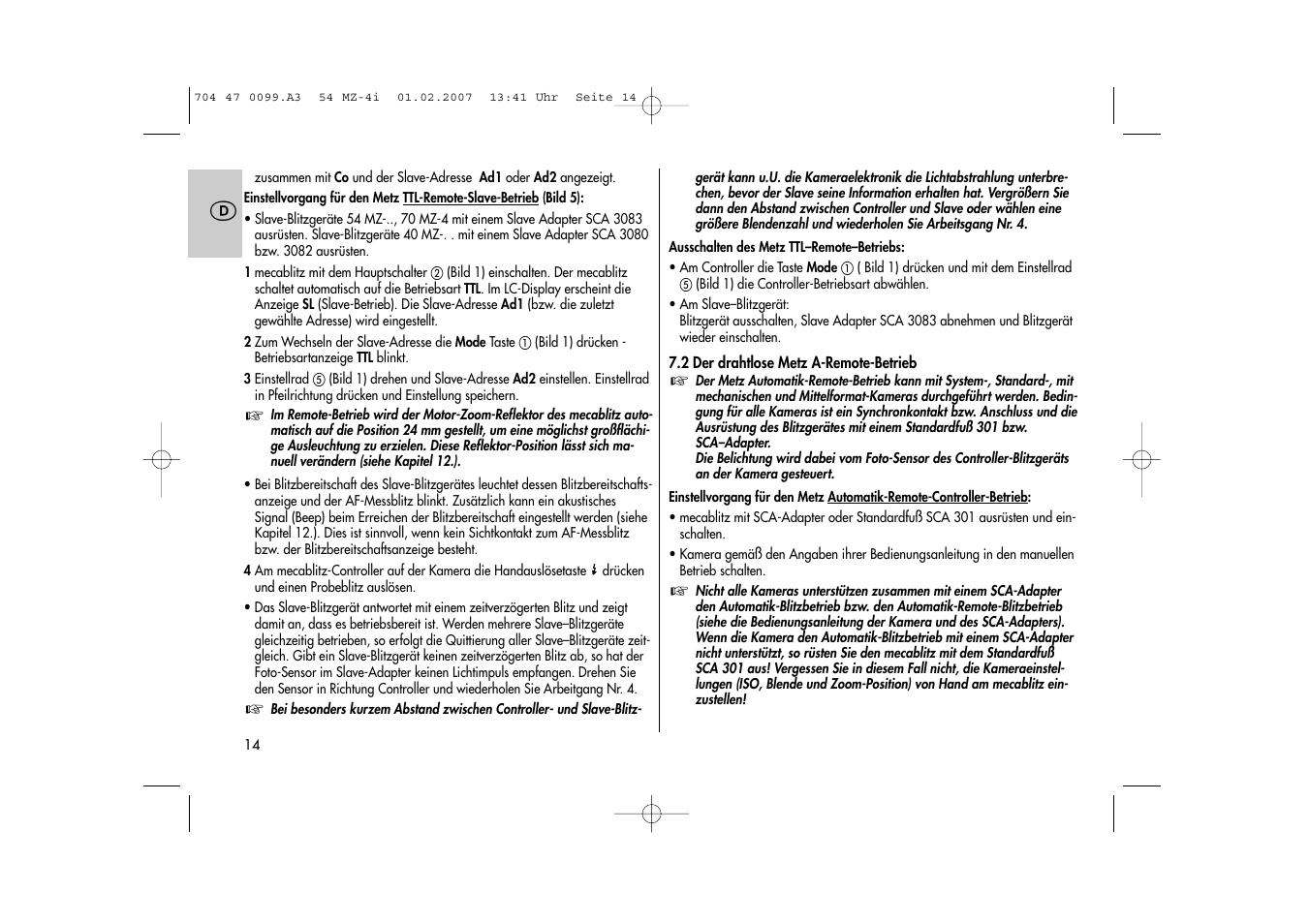 Metz MECABLITZ 54 MZ-4/4I User Manual | Page 14 / 206