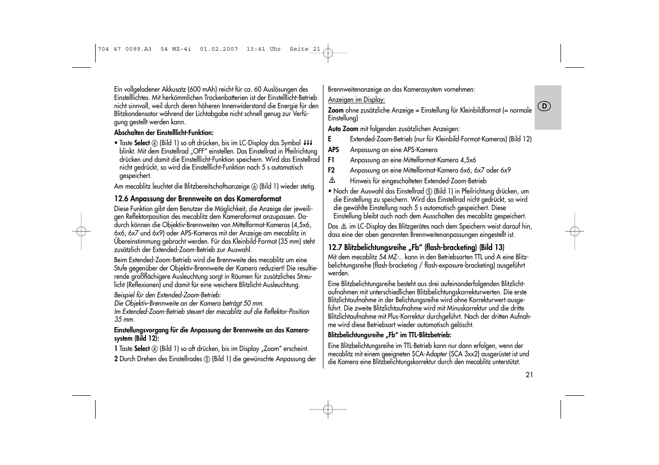 Metz MECABLITZ 54 MZ-4/4I User Manual | Page 21 / 206
