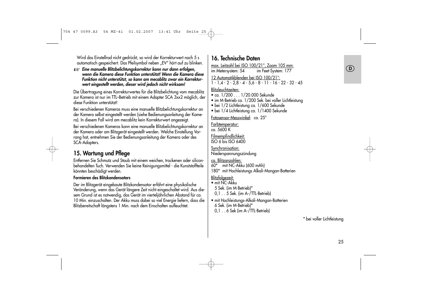 Metz MECABLITZ 54 MZ-4/4I User Manual | Page 25 / 206