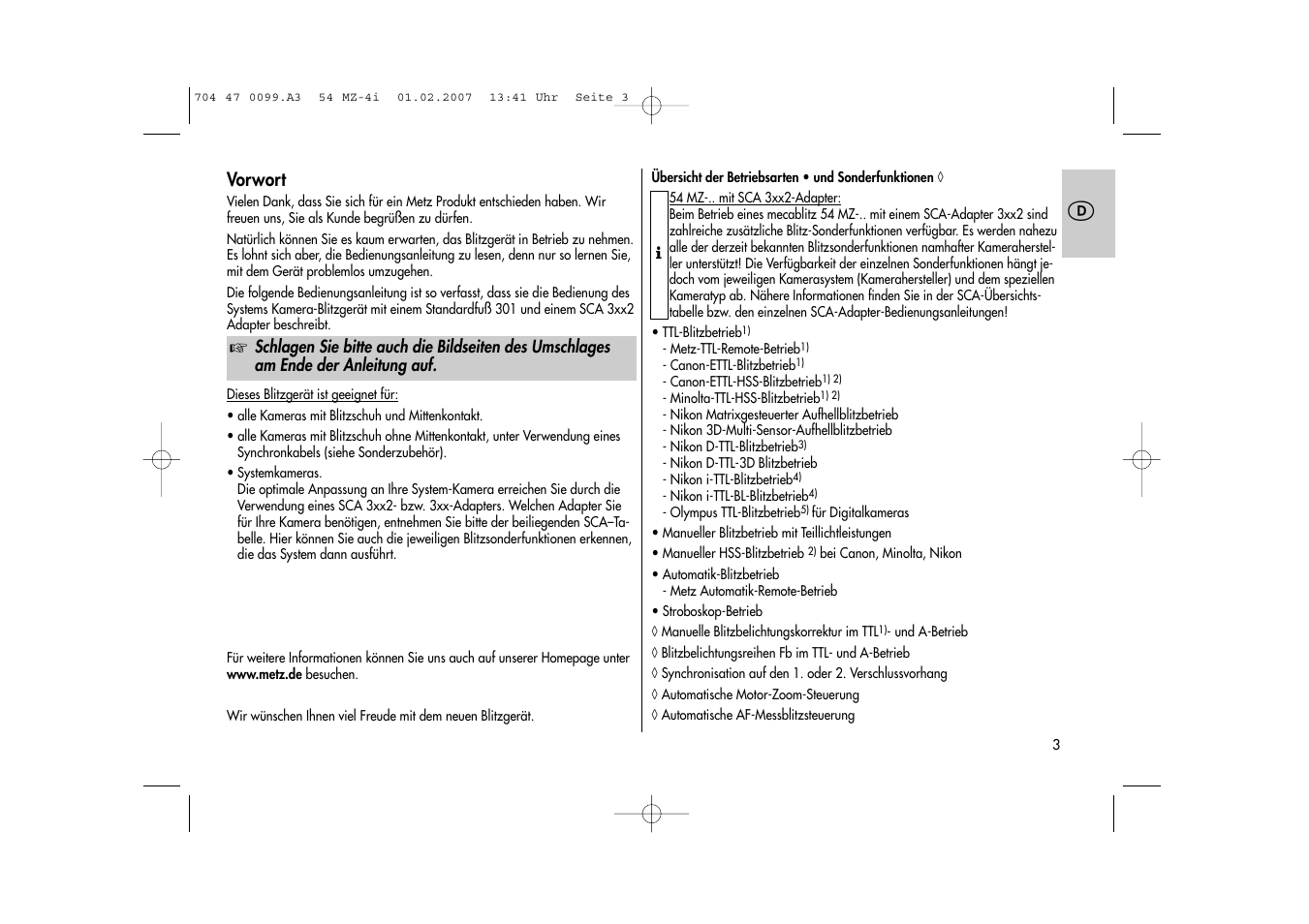 Metz MECABLITZ 54 MZ-4/4I User Manual | Page 3 / 206