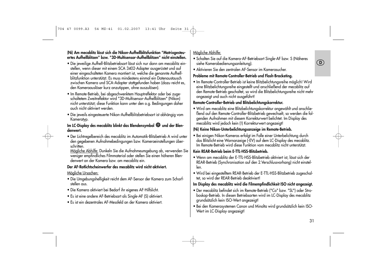 Metz MECABLITZ 54 MZ-4/4I User Manual | Page 31 / 206