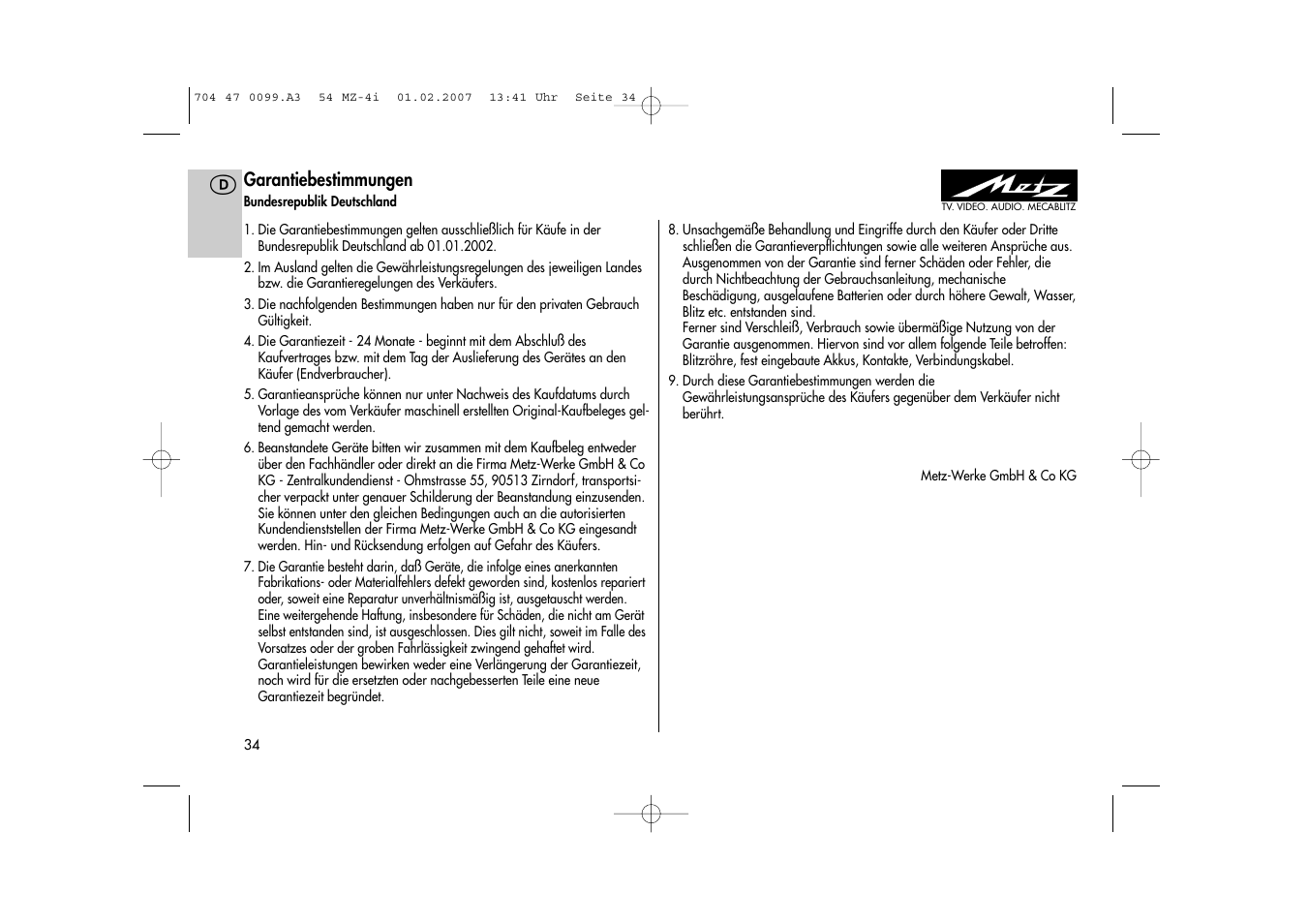 Metz MECABLITZ 54 MZ-4/4I User Manual | Page 34 / 206