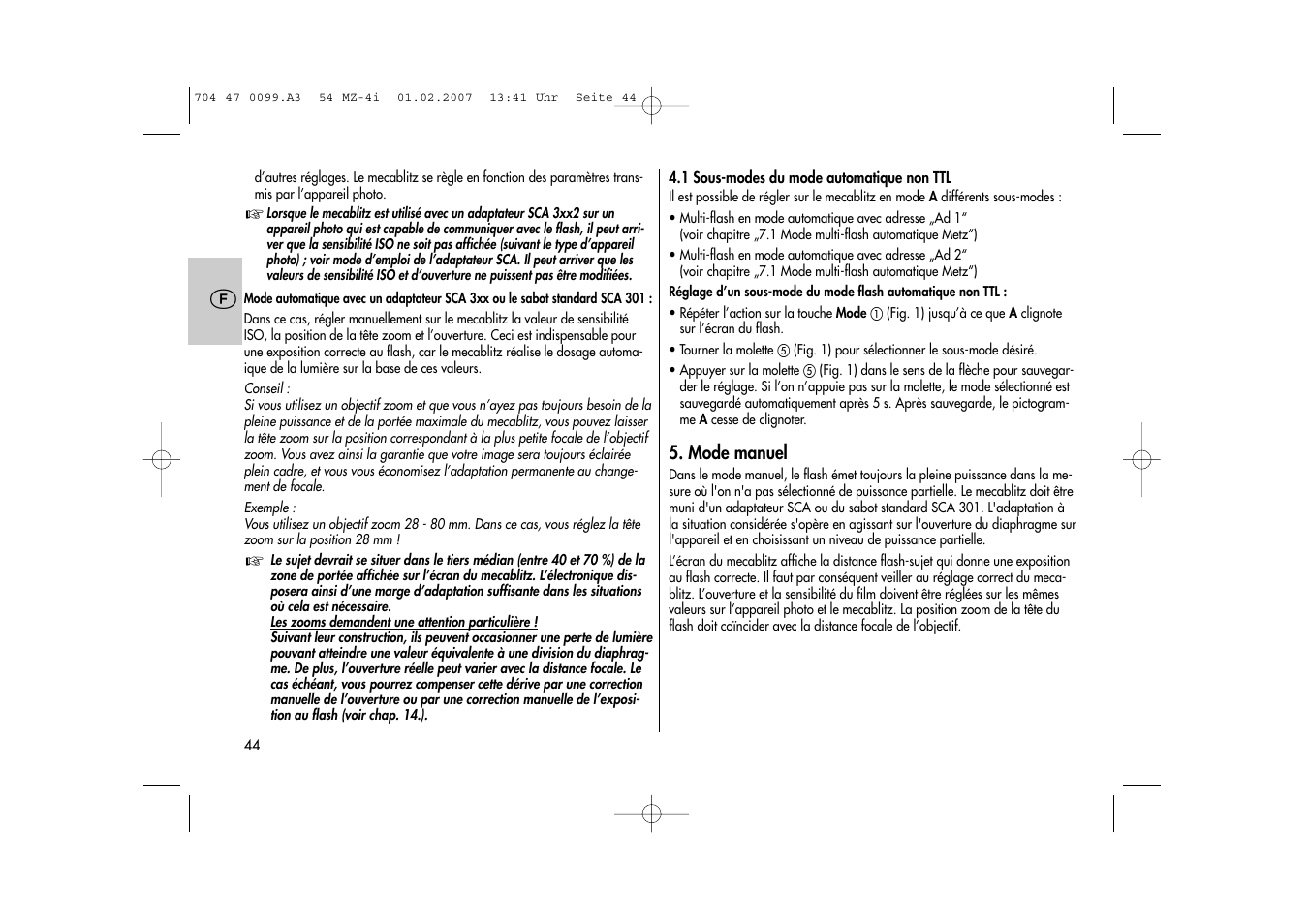 Metz MECABLITZ 54 MZ-4/4I User Manual | Page 44 / 206