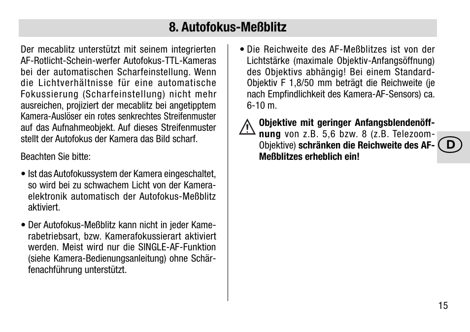 Metz 28 AF-4 N User Manual | Page 15 / 88