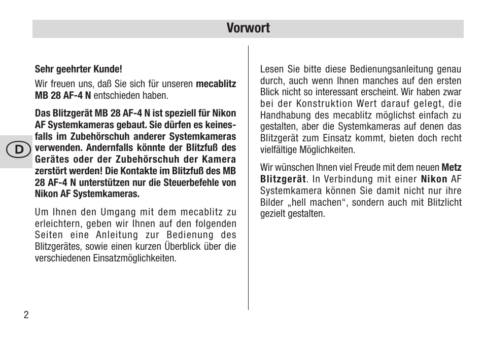 Metz 28 AF-4 N User Manual | Page 2 / 88