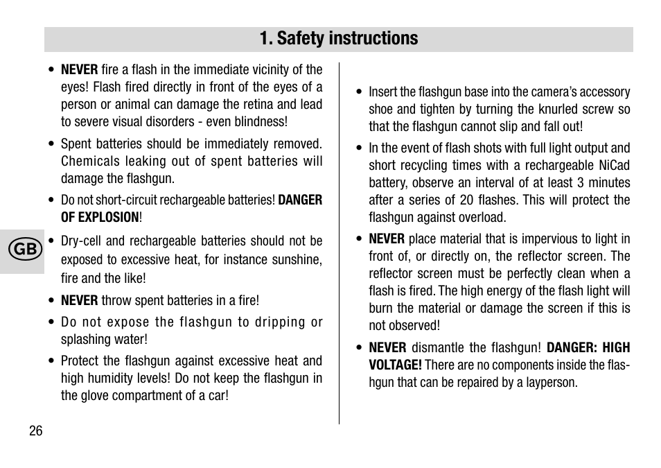 Safety instructions | Metz 28 AF-4 N User Manual | Page 26 / 88