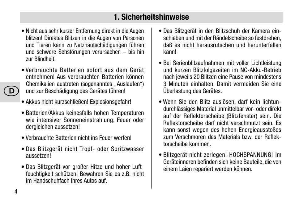 Sicherheitshinweise | Metz 28 AF-4 N User Manual | Page 4 / 88