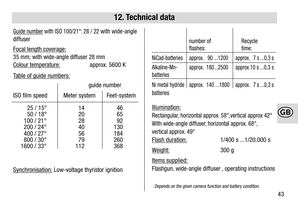 Technical data | Metz 28 AF-4 N User Manual | Page 43 / 88