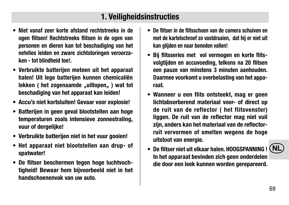 Veiligheidsinstructies | Metz 28 AF-4 N User Manual | Page 69 / 88