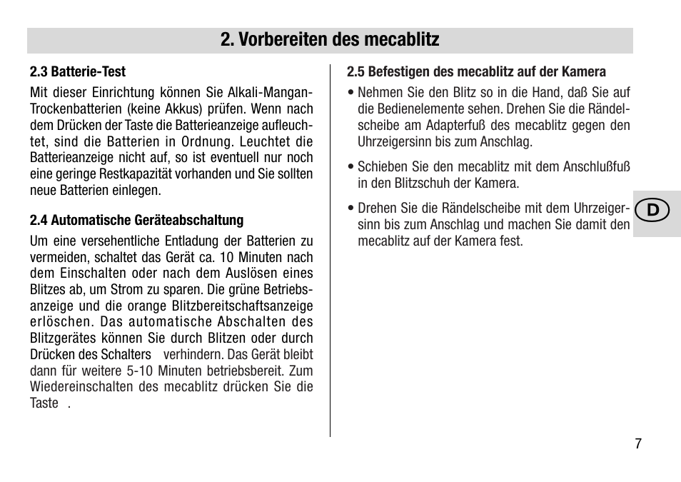 Vorbereiten des mecablitz | Metz 28 AF-4 N User Manual | Page 7 / 88