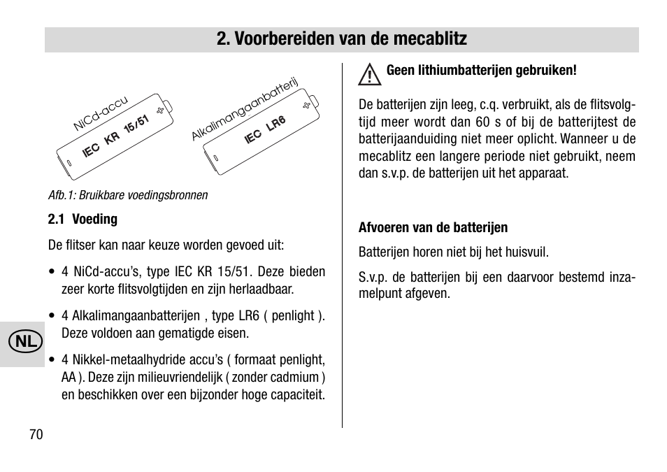 Voorbereiden van de mecablitz | Metz 28 AF-4 N User Manual | Page 70 / 88
