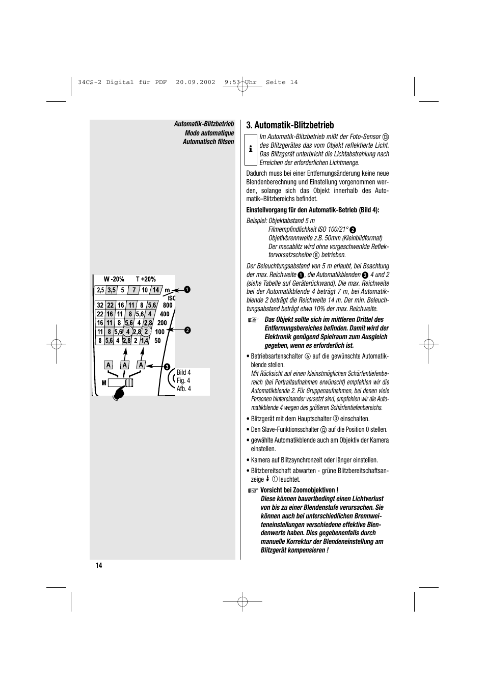 Automatik-blitzbetrieb | Metz 34 CS-2 User Manual | Page 14 / 80