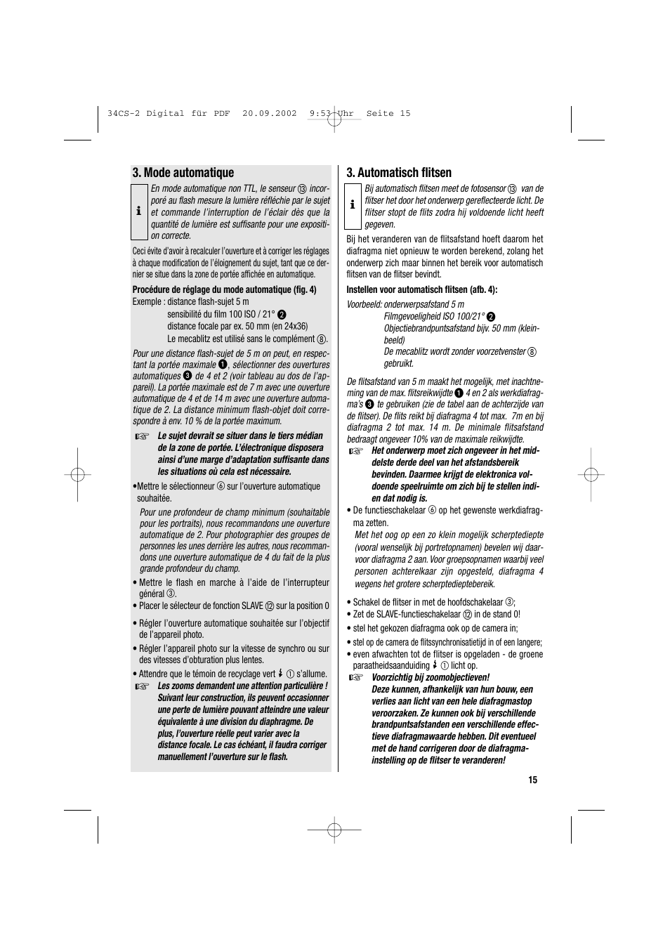 Mode automatique, Automatisch flitsen | Metz 34 CS-2 User Manual | Page 15 / 80