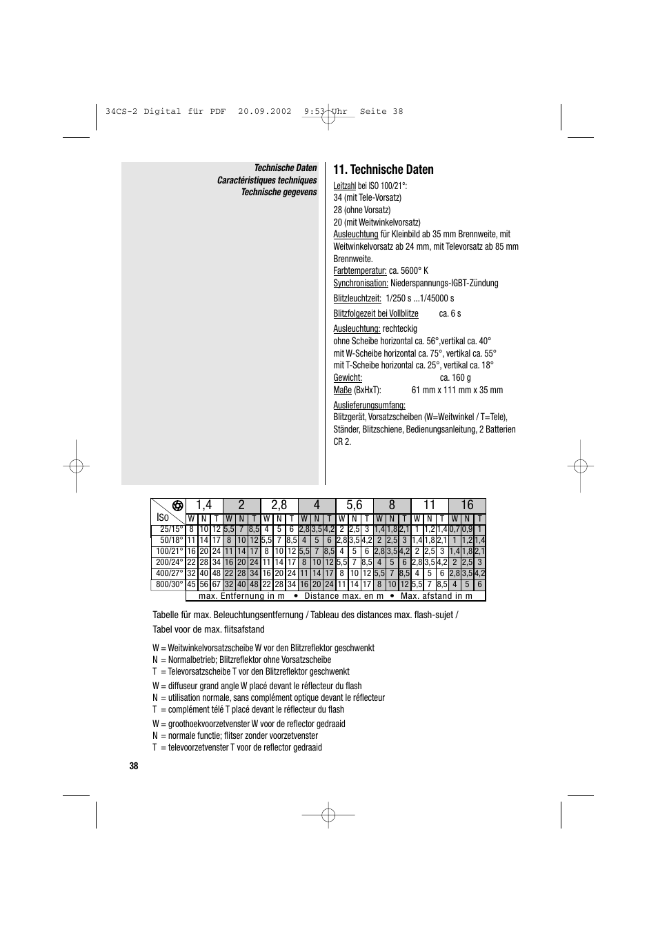 Technische daten | Metz 34 CS-2 User Manual | Page 38 / 80