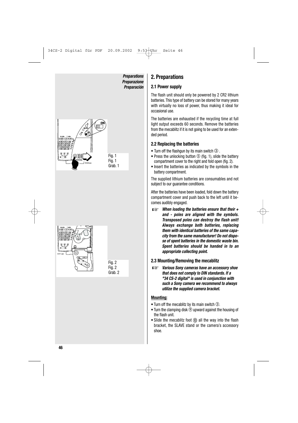 Preparations | Metz 34 CS-2 User Manual | Page 46 / 80