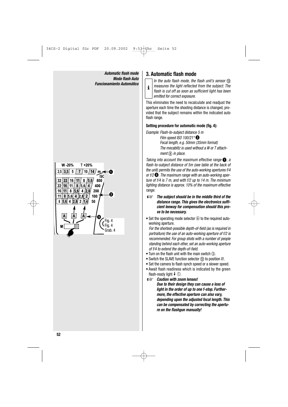 Automatic flash mode | Metz 34 CS-2 User Manual | Page 52 / 80