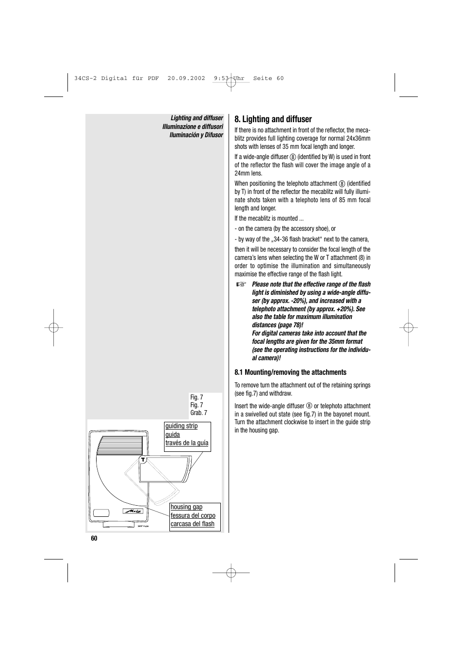 Lighting and diffuser | Metz 34 CS-2 User Manual | Page 60 / 80