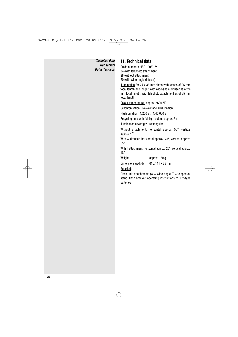 Technical data | Metz 34 CS-2 User Manual | Page 76 / 80