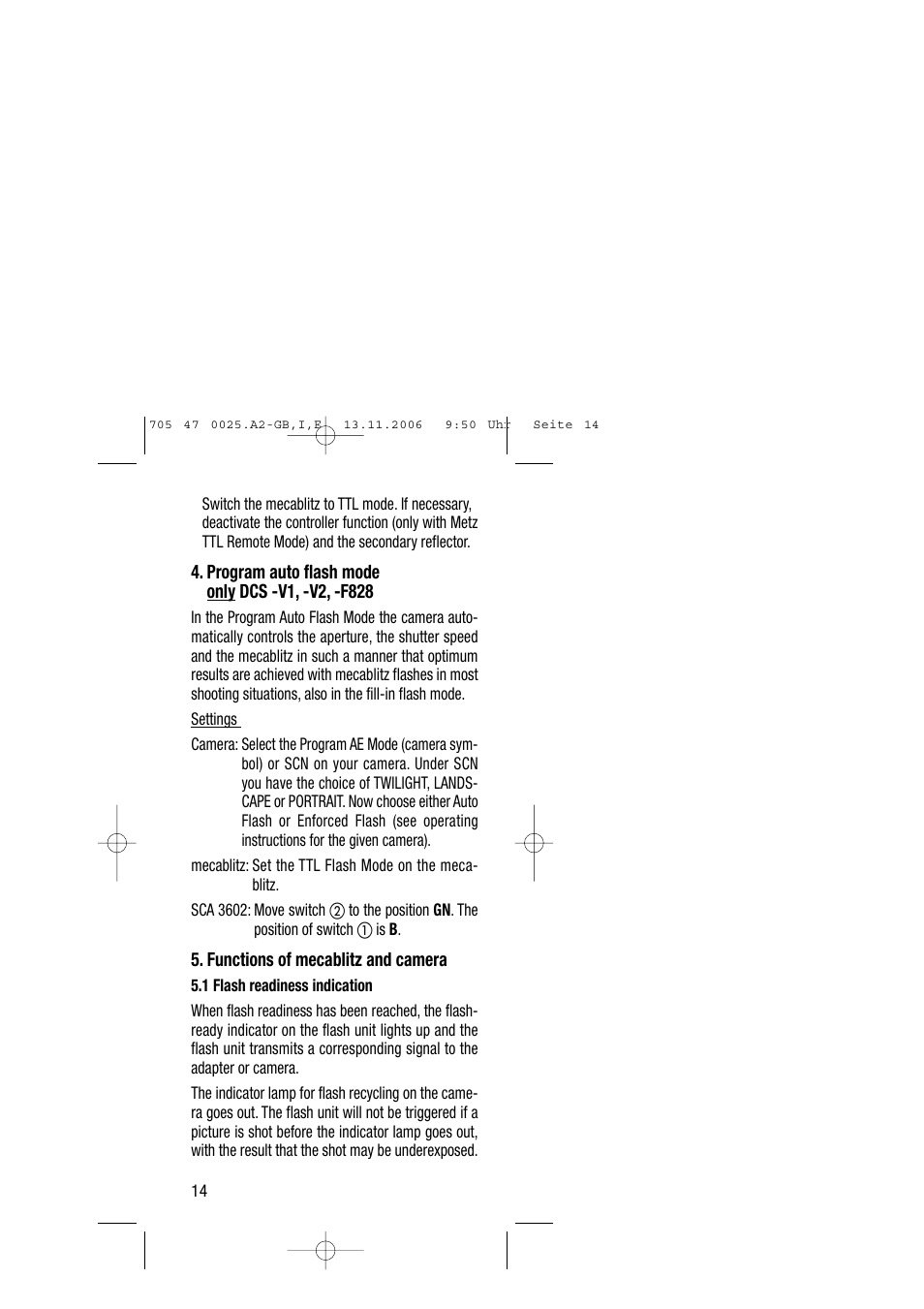 Metz SCA 3602 M4 User Manual | Page 14 / 76