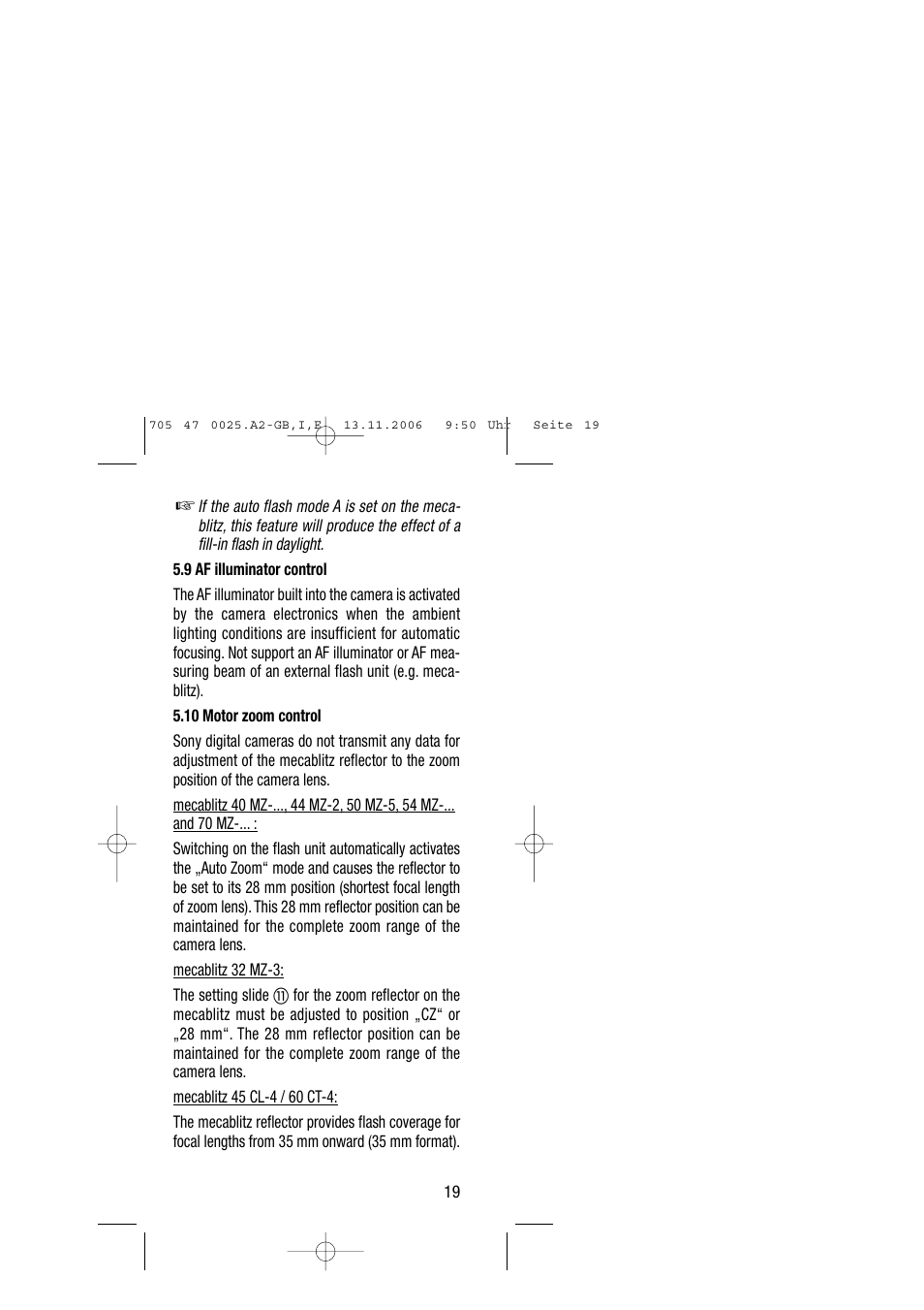 Metz SCA 3602 M4 User Manual | Page 19 / 76