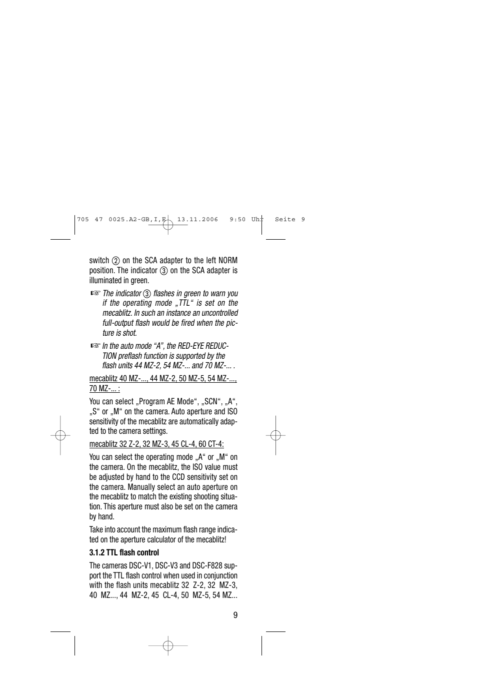 Metz SCA 3602 M4 User Manual | Page 9 / 76