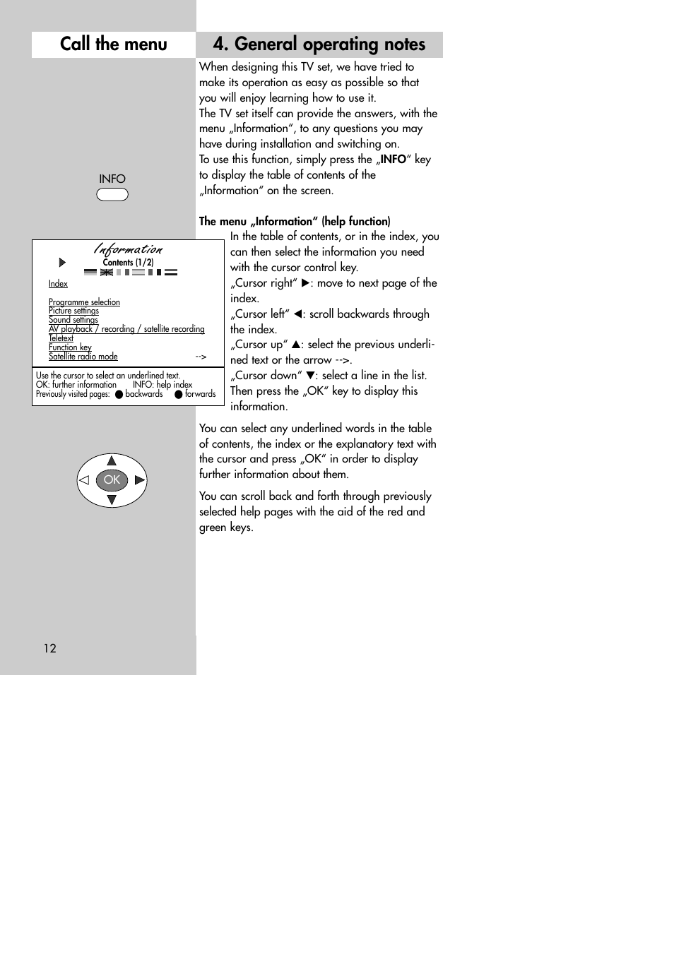 Call the menu, Information | Metz MF 72TK80 User Manual | Page 12 / 88