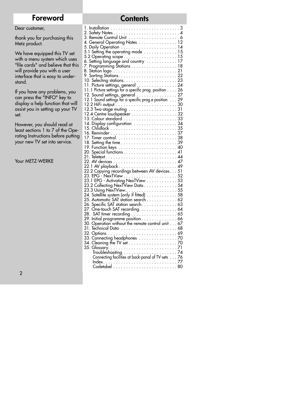 Metz MF 72TK80 User Manual | Page 2 / 88