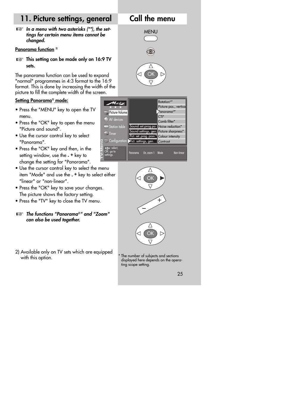 Picture settings, general call the menu | Metz MF 72TK80 User Manual | Page 25 / 88