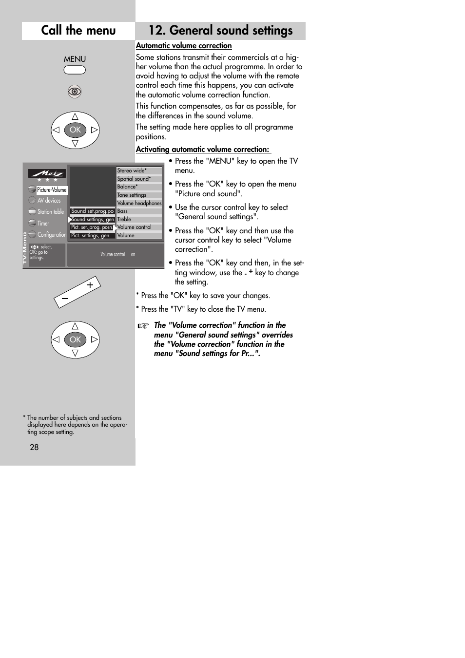 Call the menu 12. general sound settings | Metz MF 72TK80 User Manual | Page 28 / 88