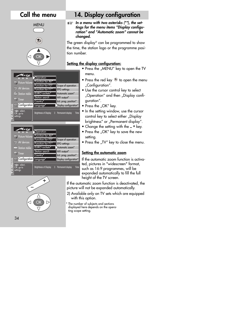 Call the menu 14. display configuration | Metz MF 72TK80 User Manual | Page 34 / 88